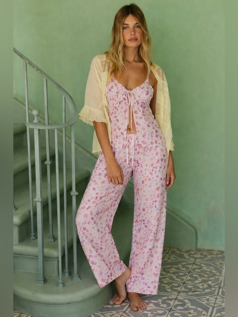 New Free People Intimately "Talk Tonight" Floral pajamas set flower lightweight